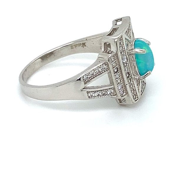 Blue Opal .75ct Platinum Finish Solid Silver Ring - Picture 4 of 7